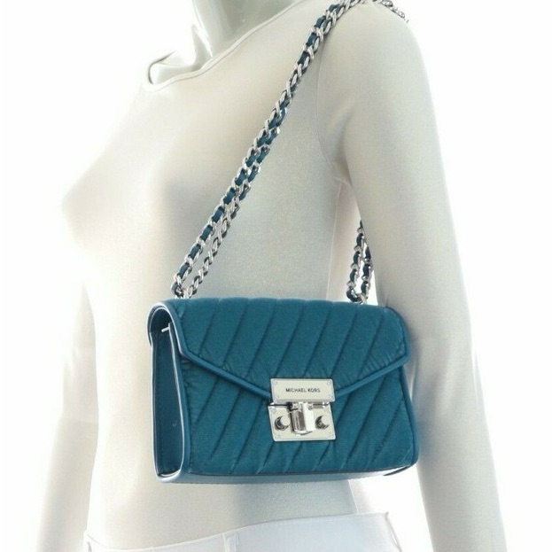 Michael Kors Rose Quilted Small Shoulder Flap Crossbody Bag Lagoon Velvet $448